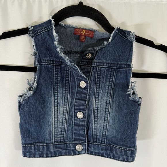 7 for all Mankind Denim Vest Unisex Toddler 3T Dark Wash Denim Raw Hem Snap - Picture 1 of 8